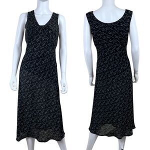 Vintage Women Size S Black Novelty Chiffon Sleeveless Twist Front Midi Y2K Dress